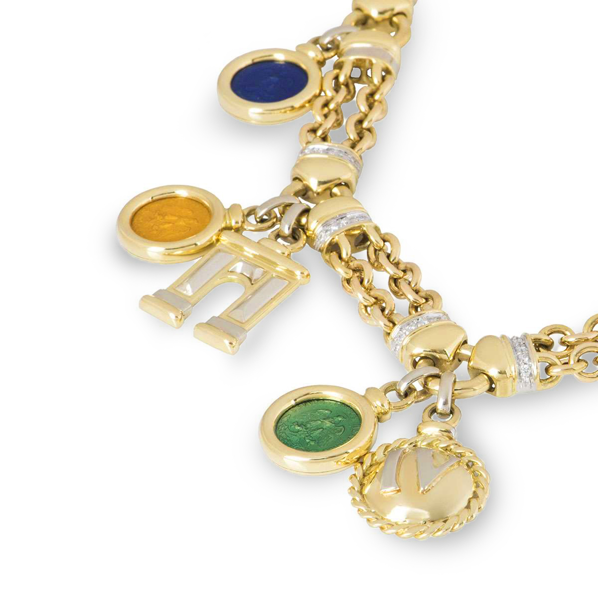 Yellow Gold Diamond & Coin Charm Necklace